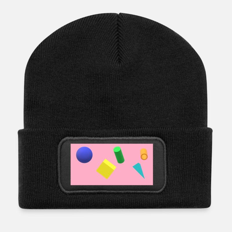Lebendige geometrische Formen auf pastellfarbenem Hintergrund - Recycelte Patch Beanie - Schwarz