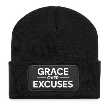 Christian Grace Over Excuses Message - Recycled Patch Beanie - black - Front