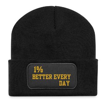 Motto "1% Tägliche Verbesserung" - Recycelte Patch Beanie - Schwarz - Vorne