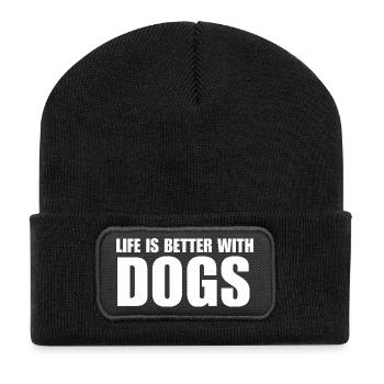 Life Is Better With Dogs Gift Idea - Recycled Patch Beanie - black - Front