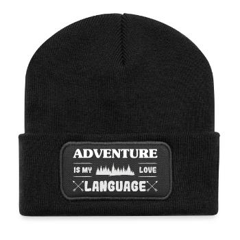 Abenteuer ist meine Sprache - Recycelte Patch Beanie - Schwarz - Vorne