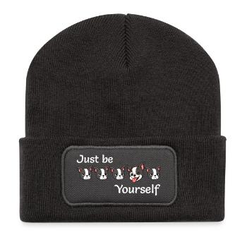 Boston - Soyez simplement - Vous-même - Texte blanc - Beanie recyclé à patch - charbon - Devant