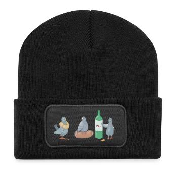 Rheinhessen Weck, Worscht un Woi Tauben - Recycelte Patch Beanie - Schwarz - Vorne