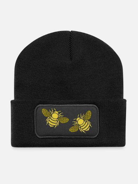 Zwei goldene Bienen - Recycelte Patch Beanie - Schwarz