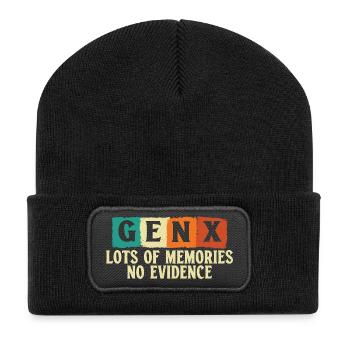 Gen X Memories No Evidence Funny Vintage Humor - Recycled Patch Beanie - black - Front