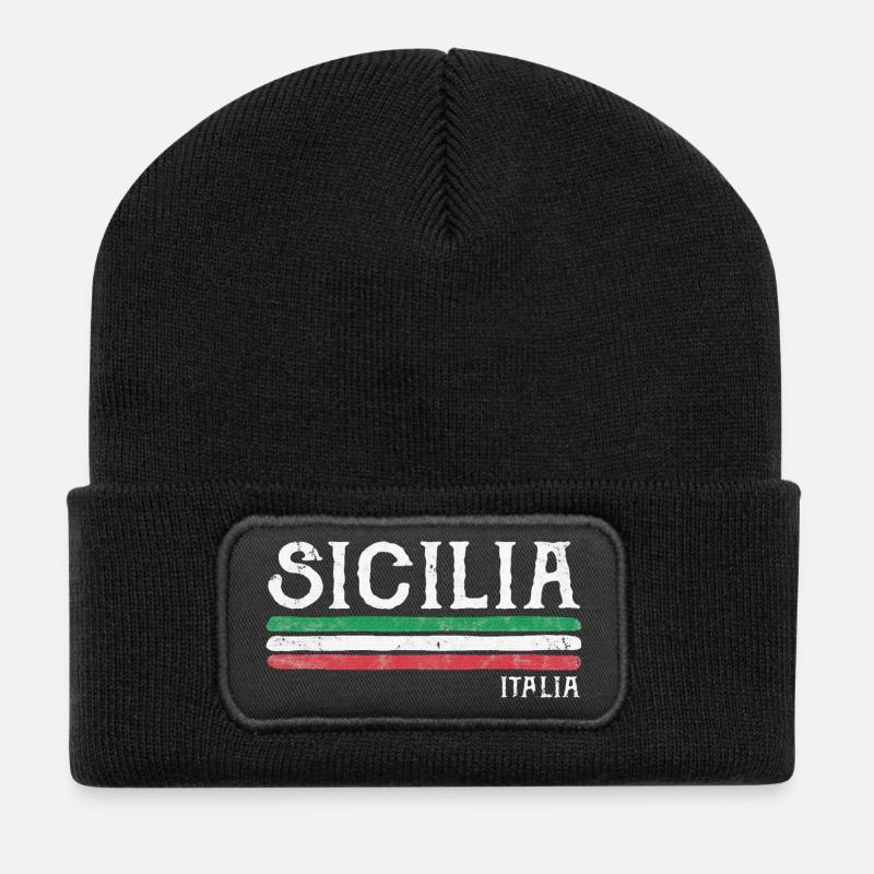Sicilia Italia Distressed Flagge - Recycelte Patch Beanie - Schwarz