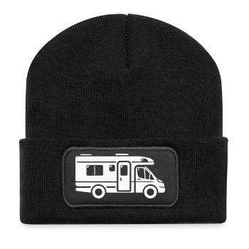 Wohnmobil Camping Kastenwagen Camper Caravan - Recycelte Patch Beanie - Schwarz - Vorne