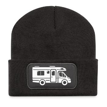 Wohnmobil Camping Kastenwagen Camper Caravan - Recycelte Patch Beanie - Dunkelgrau - Vorne
