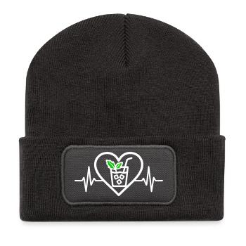 Mojito Herz Cocktail Minze Glas Aperitif - Recycelte Patch Beanie - Dunkelgrau - Vorne