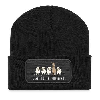 Dare to Be Different – Alpaca & Sheep Saying - Recycled Patch Beanie - black - Front