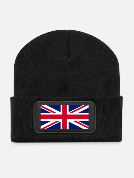 Union Jack-Inspired Marine Flag Design - Recycled Patch Beanie - black