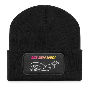 Aus dem Weg – Ich Eile mit Weile - Recycelte Patch Beanie - Schwarz - Vorne
