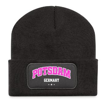 Potsdam Pink Retro Germany Lettering College - Recycelte Patch Beanie - Dunkelgrau - Vorne