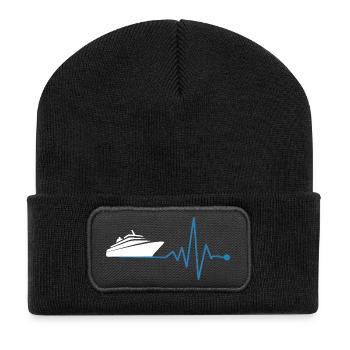 Yacht et battement de cœur - Beanie recyclé à patch - noir - Devant