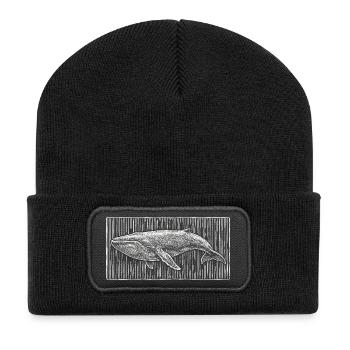 Gravure sur bois vintage de la baleine bleue – Majestueux géant océanique - Beanie recyclé à patch - noir - Devant