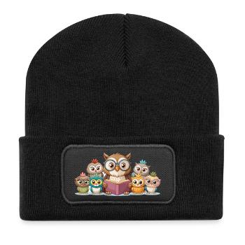 Une jolie famille de hibou qui lit une histoire ensemble - Beanie recyclé à patch - noir - Devant