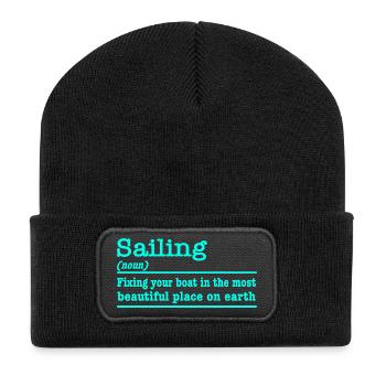 Segeln lustiger Spruch für Segler - Recycelte Patch Beanie - Schwarz - Vorne