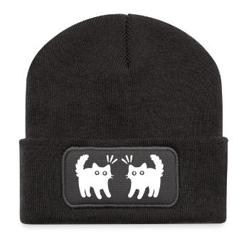 Katzen Paar - Recycelte Patch Beanie - Dunkelgrau - Vorne