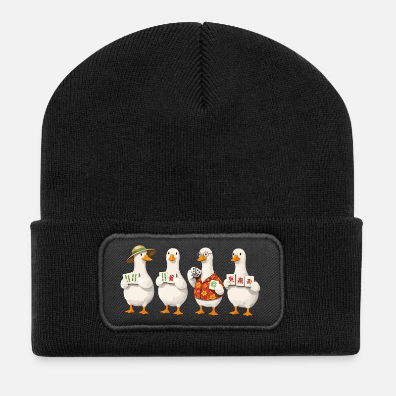 Mahjong goose - Recycelte Patch Beanie - Schwarz