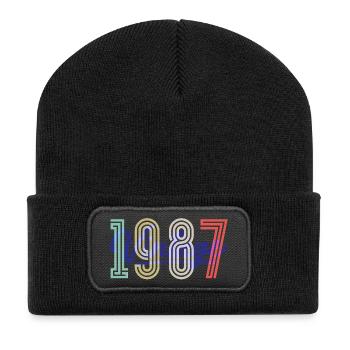 1987 Jahrgang Vintage Geburtstag Geschenk - Recycelte Patch Beanie - Schwarz - Vorne