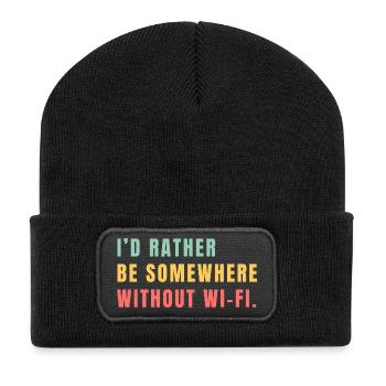 I'd Rather Be Somewhere Without Wi-Fi - Recycelte Patch Beanie - Schwarz - Vorne