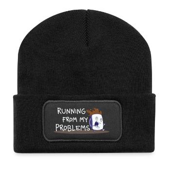 Running from My Problems – Coffee Cartoon - Recycled Patch Beanie - black - Front