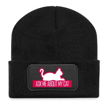 Ask Me About My Cat Cat Pet Love Animal Love - Recycled Patch Beanie - black - Front
