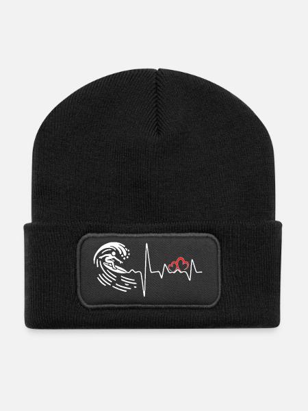 Schwimmender Herzrhythmus Fitnesskunst - Recycelte Patch Beanie - Schwarz