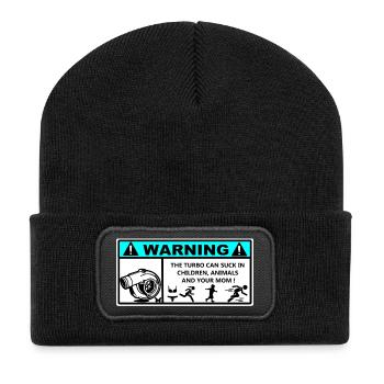 Danger Turbo Aufkleber - Recycelte Patch Beanie - Schwarz - Vorne