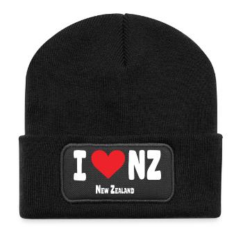 Ich liebe Neuseeland - Recycelte Patch Beanie - Schwarz - Vorne