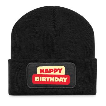 Happy Birthday - Recycelte Patch Beanie - Schwarz - Vorne