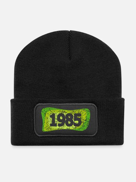 Retro 1985 - Recycelte Patch Beanie - Schwarz