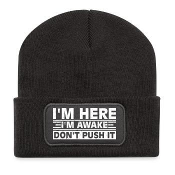 Slogan Awake Typographie Grasse Tee - Beanie recyclé à patch - charbon - Devant