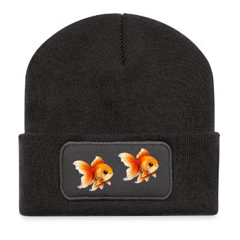 Two Goldfish Pairs Illustration - Recycled Patch Beanie - dark grey - Front
