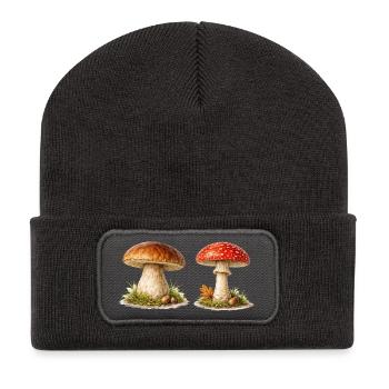 Waldpilze Pilze im Aquarellstil - Recycelte Patch Beanie - Dunkelgrau - Vorne