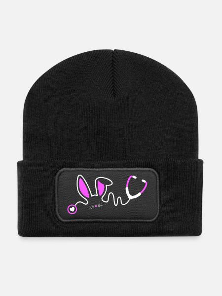 Stethoscope Bunny Whimsy - Recycelte Patch Beanie - Schwarz