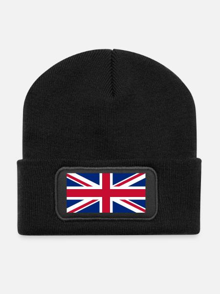 Red White Blue British Union Jack Flag - Recycled Patch Beanie - black