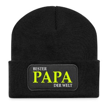 Bester Papa der Welt Spruch - Recycelte Patch Beanie - Schwarz - Vorne