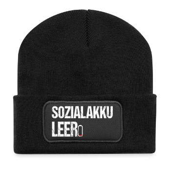Sozialakku leer - Lustiger Spruch für Introverte - Recycelte Patch Beanie - Schwarz - Vorne