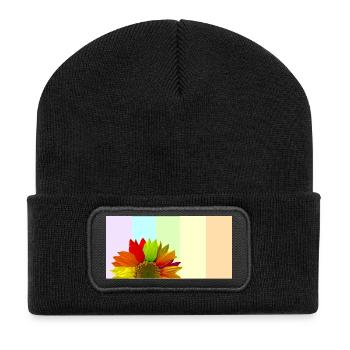 Colorful Rainbow Sunflower – Pastel Stripe Aesthet - Recycled Patch Beanie - black - Front