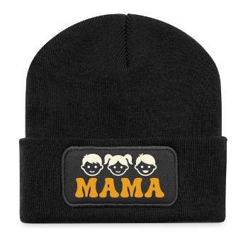 Mom 3 Children Mother of Three Mother's Day - Recycled Patch Beanie - black - Front