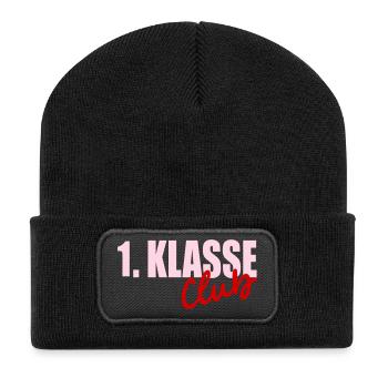 Schulanfang Einschulung 1. Klasse - Recycelte Patch Beanie - Schwarz - Vorne