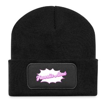 Schriftzug Favorite Aunt für die Lieblingstante - Recycelte Patch Beanie - Schwarz - Vorne