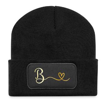 Buchstabe B Monogramm mit Herz - Recycelte Patch Beanie - Schwarz - Vorne