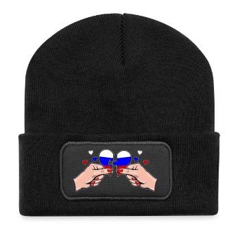 Russland Frauenhände Herzpuzzle - Recycelte Patch Beanie - Schwarz - Vorne