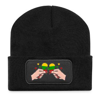 Litauen Frauenhände Herzpuzzle - Recycelte Patch Beanie - Schwarz - Vorne