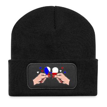 Tschechien Frauenhände Herzpuzzle - Recycelte Patch Beanie - Schwarz - Vorne