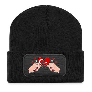 Türkei Frauenhände Herzpuzzle - Recycelte Patch Beanie - Schwarz - Vorne