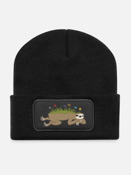 Faultierfrühling - Recycelte Patch Beanie - Schwarz