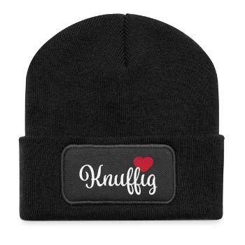 Knuffig - Recycelte Patch Beanie - Schwarz - Vorne